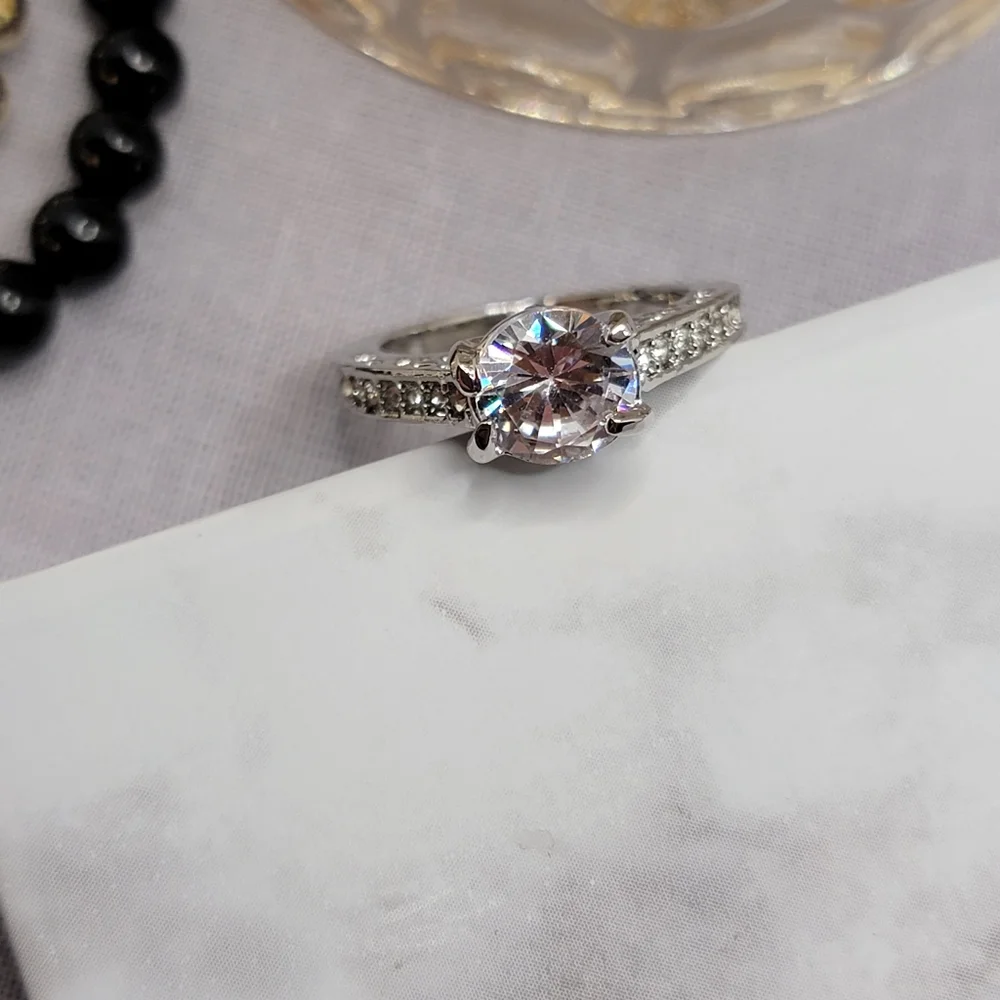 Solitaire Silver Diamond CZ Engagement Style Ring